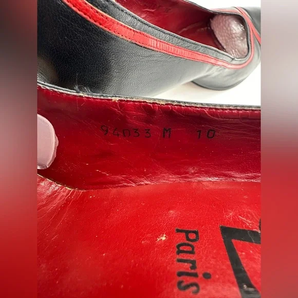 Vintage YSL Yves Saint Laurent Paris Shoes Black High Heel Pumps Red Trim 10 - Picture 10 of 11